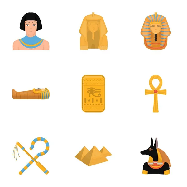 El antiguo Egipto estableció iconos en estilo de dibujos animados. Gran colección del antiguo Egipto vector símbolo stock ilustración — Vector de stock