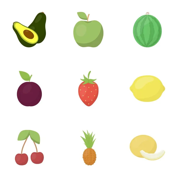 Las frutas establecen iconos en estilo de dibujos animados. Gran colección de frutas vector símbolo stock ilustración — Vector de stock