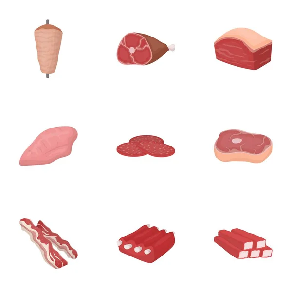 Carni set icone in stile cartone animato. Grande collezione di carne vettoriale simbolo stock illustrazione — Vettoriale Stock