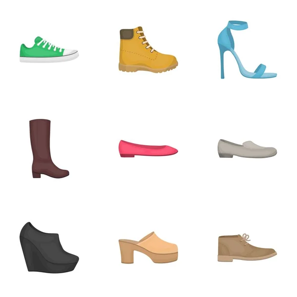 Los zapatos establecen iconos en estilo de dibujos animados. Gran colección de zapatos vector símbolo stock ilustración — Vector de stock