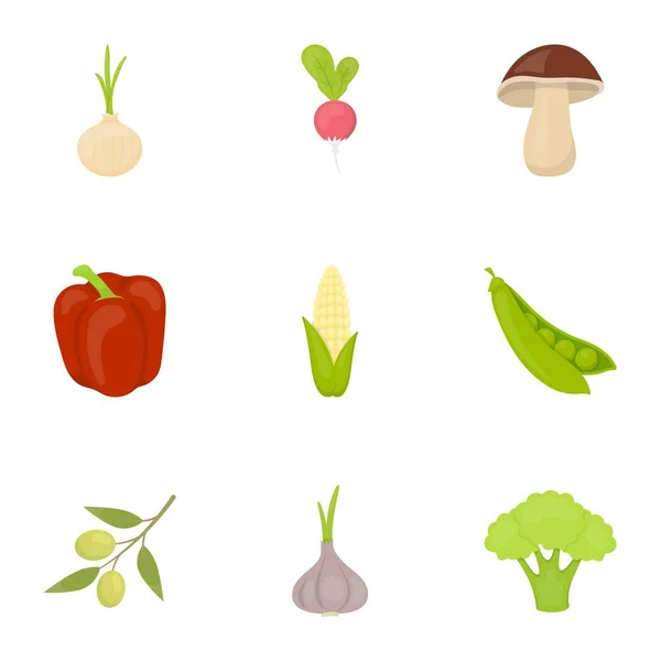 Las verduras establecen iconos en estilo de dibujos animados. Gran colección de verduras vector símbolo stock ilustración — Vector de stock