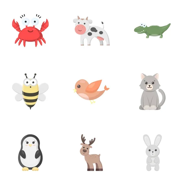 Los animales establecen iconos en estilo de dibujos animados. Gran colección de animales vector símbolo stock ilustración — Vector de stock