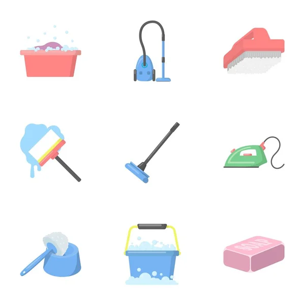 Set de limpieza de iconos en estilo de dibujos animados. Gran colección de limpieza vector símbolo stock ilustración — Vector de stock