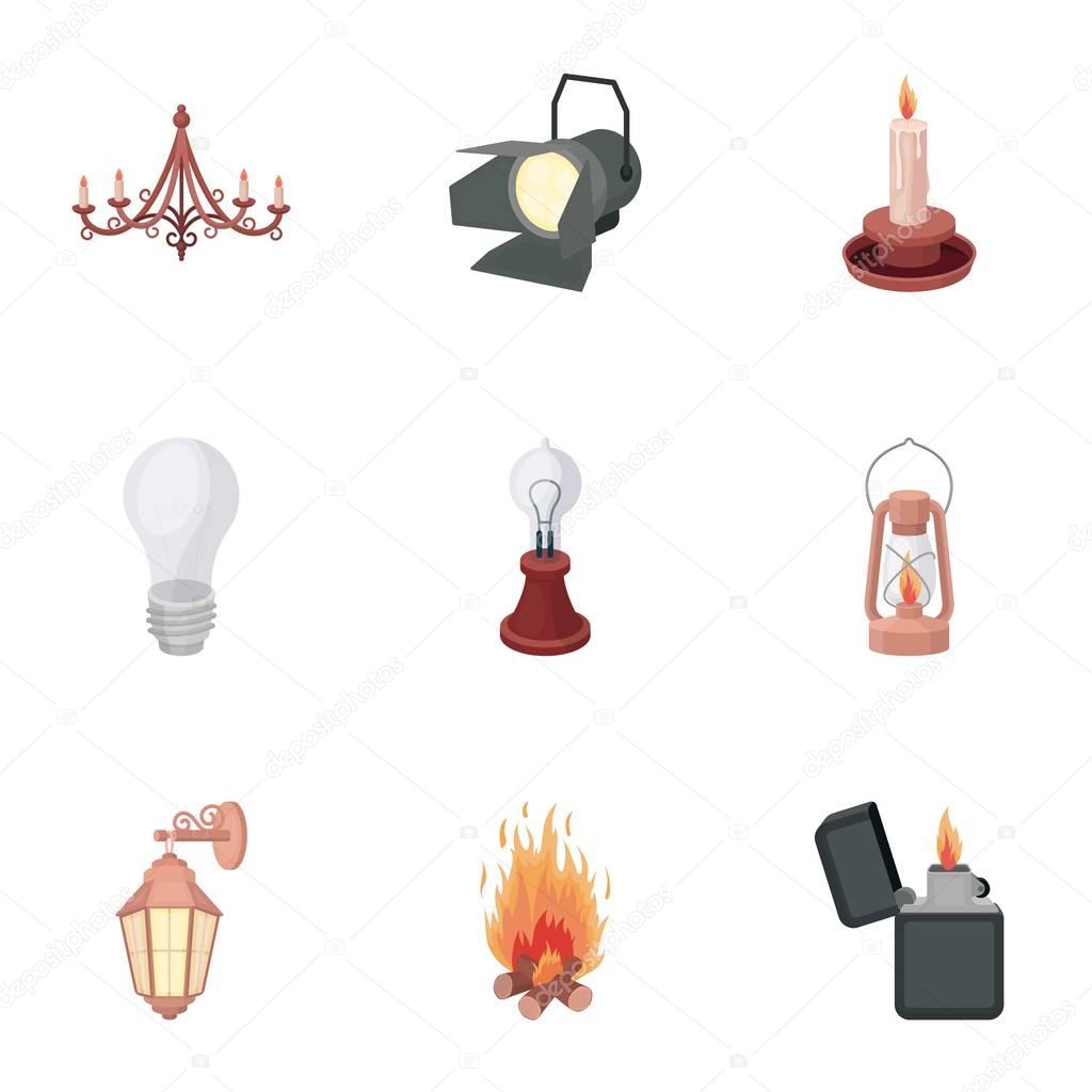 Light source set icons in cartoon style. Big collection of light source vector symbol stock