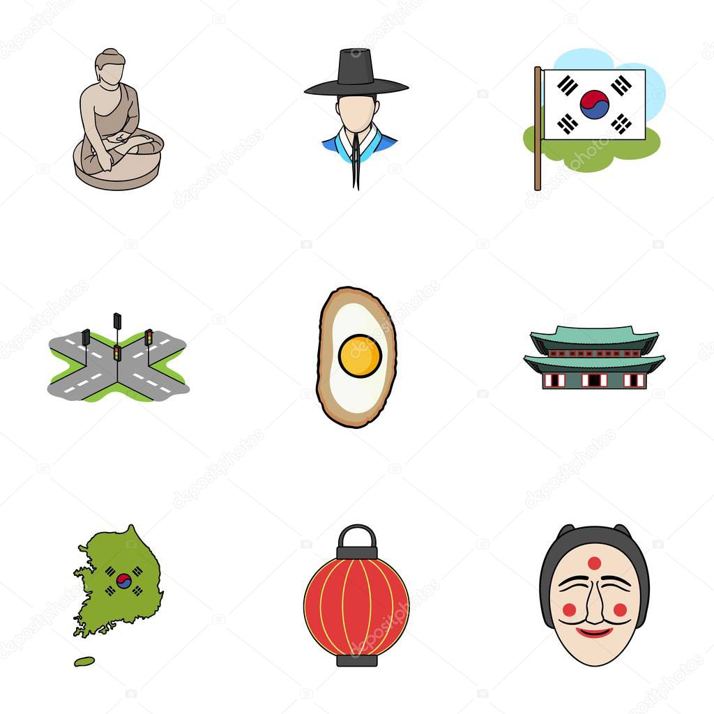 South Korea set icons in cartoon style. Big collection of South Korea vector symbol stock