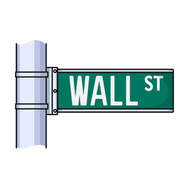 Wall Street işareti simgesi beyaz arka plan üzerinde izole karikatür tarzı. Para ve Finans sembol stok vektör çizim.