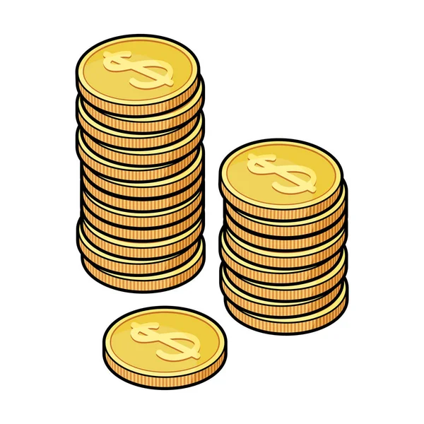 Gouden munten pictogram in cartoon stijl geïsoleerd op een witte achtergrond. Geld en Financiën symbool voorraad vectorillustratie. — Stockvector