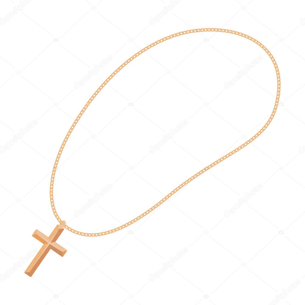 Golden christian rosary icon in cartoon style isolated on white background. Jewelry and accessories symbol vector illustration.