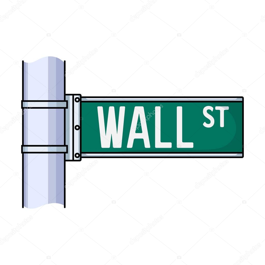 Wall Street sign icon in cartoon style isolated on white background. Money and finance symbol vector illustration.