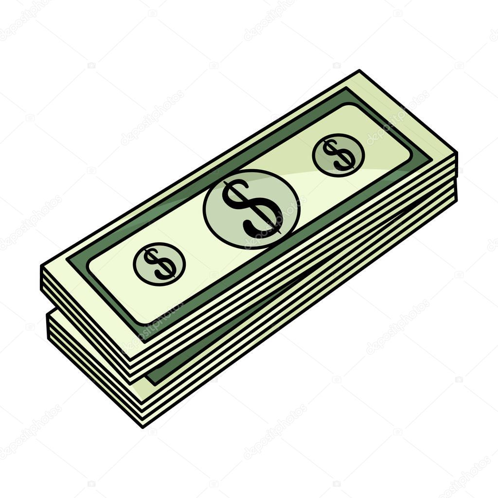 Stack of money icon in cartoon style isolated on white background. Money and finance symbol vector illustration.