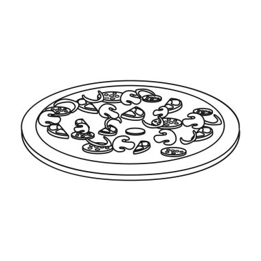 Beyaz arka plan üzerinde izole anahat tarzı pizza simgesi. Fast food sembol stok vektör çizim.