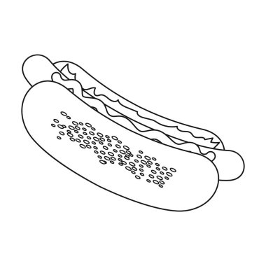 Sosisli sandviç simgesi beyaz arka plan üzerinde izole anahat tarzı. Fast food sembol stok vektör çizim.