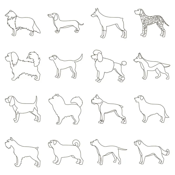 犬の品種は、アウトラインのスタイルのアイコンを設定します。犬の品種の大きなコレクション ベクトル シンボル ストック イラスト — ストックベクタ