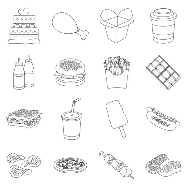 Fast Food setzt Symbole in Umrissen. Große Sammlung von Fastfood-Vektorsymbolen — Stockvektor