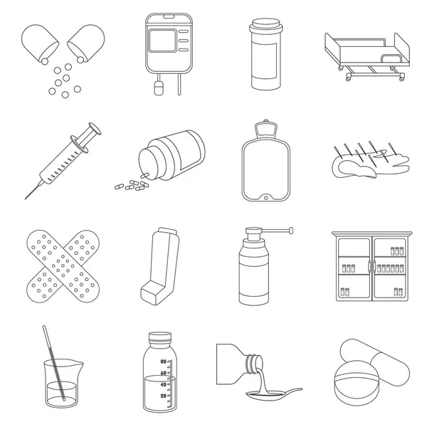 Medicine and hospital set icons in outline style. Big collection of medicine and hospital vector symbol stock illustration — Stock Vector