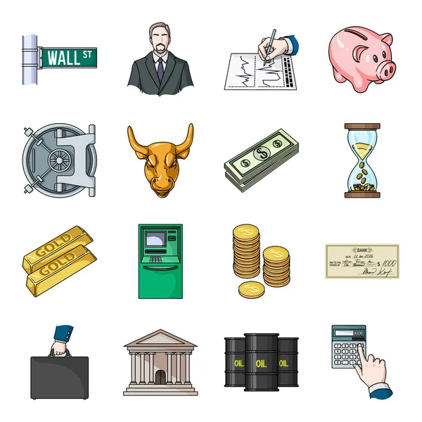 El dinero y las finanzas establecen iconos en estilo de dibujos animados. Gran colección de dinero y finanzas vector símbolo stock ilustración — Archivo Imágenes Vectoriales