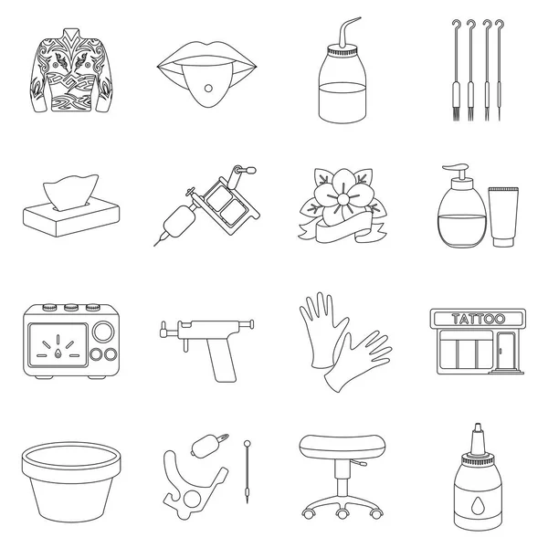 Tattoo studio set icons in outline style. Big collection of tattoo studio vector symbol stock illustration Stock Vector