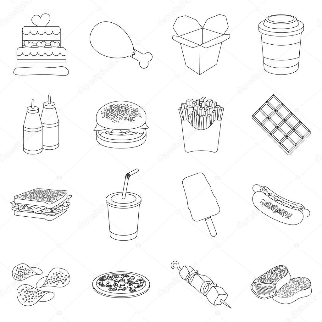Fast food set icons in outline style. Big collection of fast food vector symbol stock