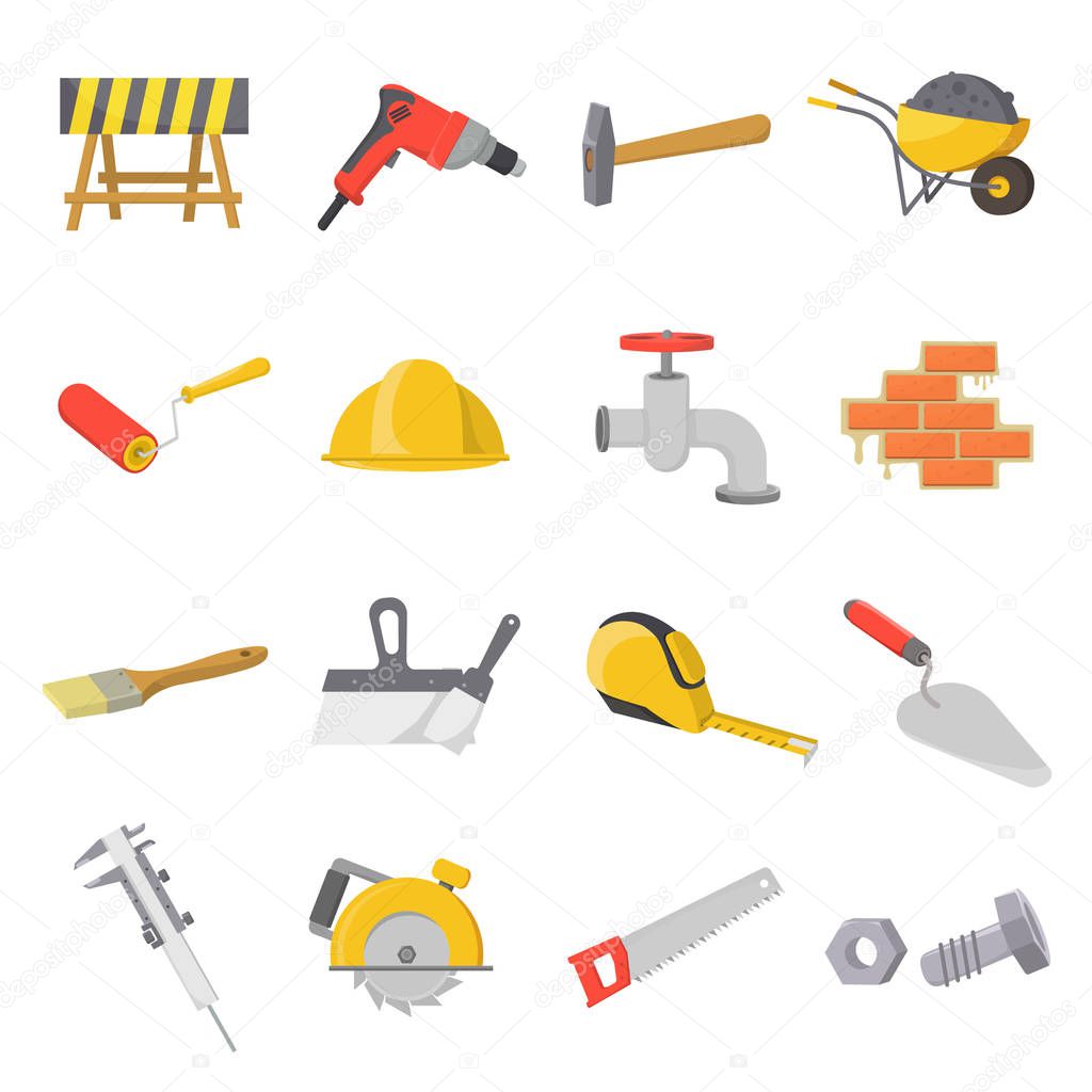 Build and repair set icons in cartoon style. Big collection of build and repair vector symbol stock