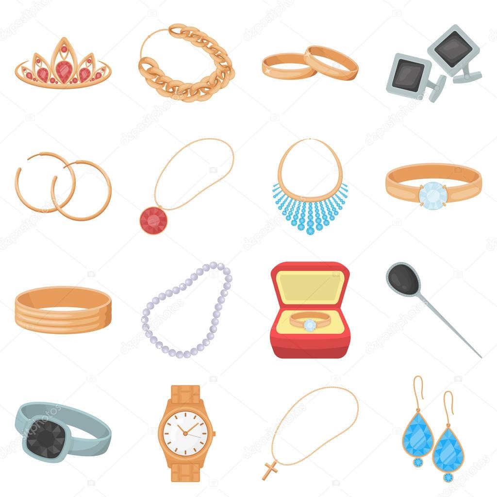 Jewelry and accessories set icons in cartoon style. Big collection of jewelry and accessories vector symbol stock