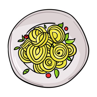 İtalyan spagetti makarna simgesi beyaz arka plan üzerinde izole karikatür tarzı. İtalya ülke sembol stok vektör çizim.