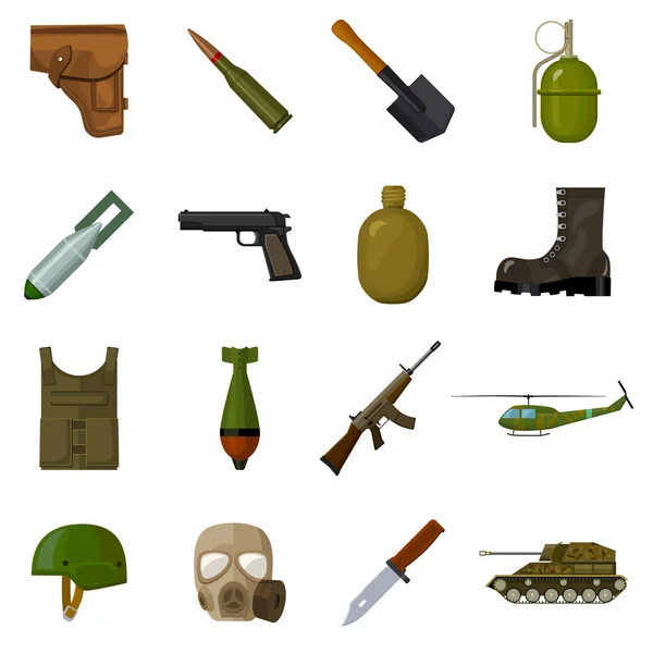 Militär och armén in ikoner i tecknad stil. Stor samling av militära och armén vektor symbol stock illustration — Stock vektor