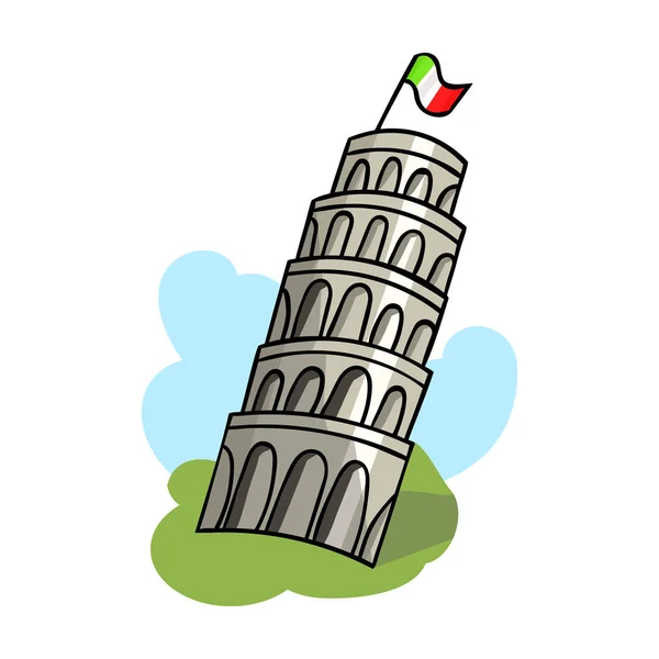 Torre de Pisa en Italia icono en estilo de dibujos animados aislado sobre fondo blanco. Italia país símbolo stock vector ilustración . — Vector de stock