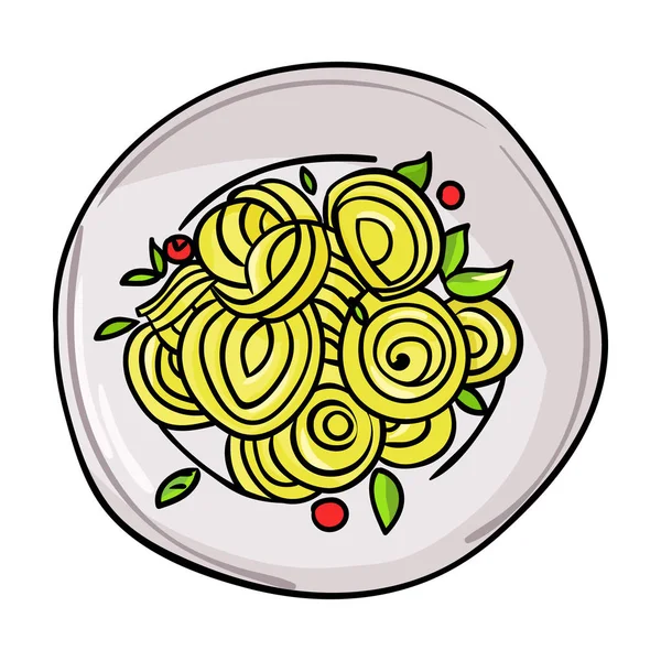 Итальянские спагетти макаронные иконки в стиле мультфильма изолированы на белом фоне. Векторная иллюстрация символов Италии . — стоковый вектор