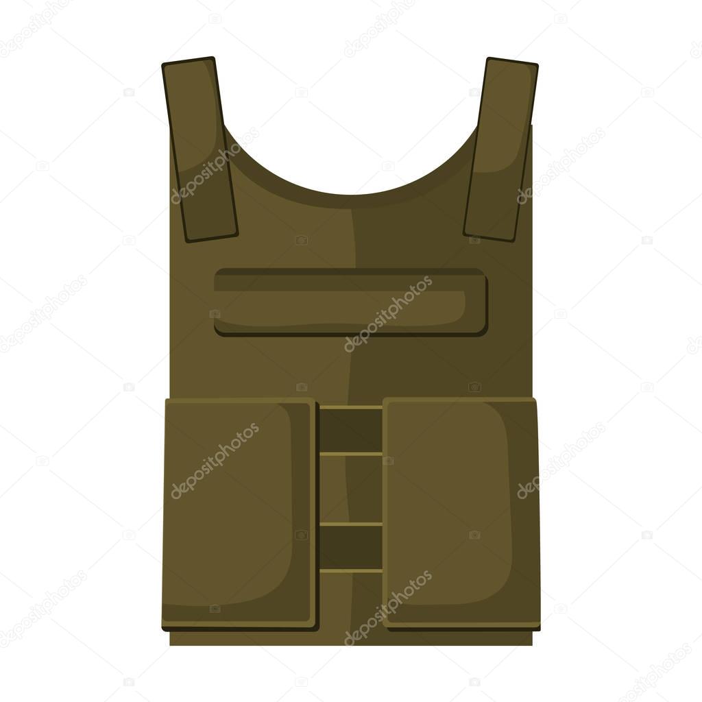 Army bulletproof vest icon in cartoon style isolated on white background. Military and army symbol vector illustration