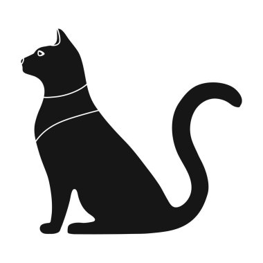 Kedi Tanrıça Bast simge siyah stil beyaz arka plan üzerinde izole içinde. Antik Mısır sembolü hisse senedi vektör çizim.