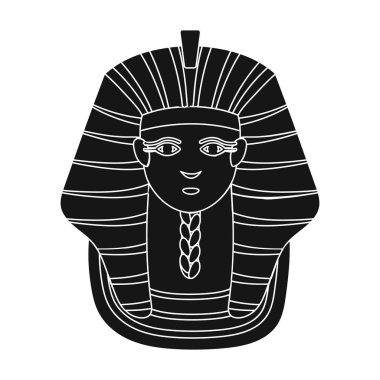 Firavunlar altın maske simge siyah stil beyaz arka plan üzerinde izole içinde. Antik Mısır sembolü hisse senedi vektör çizim.