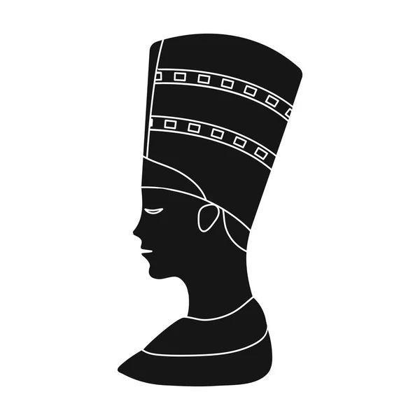 Bustu Nefertiti ikony v černém stylu izolovaných na bílém pozadí. Starověký Egypt symbol akcií vektorové ilustrace. — Stockový vektor