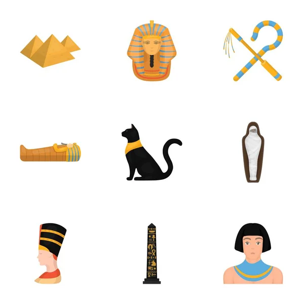 El antiguo Egipto estableció iconos en estilo de dibujos animados. Gran colección del antiguo Egipto vector símbolo stock ilustración — Vector de stock