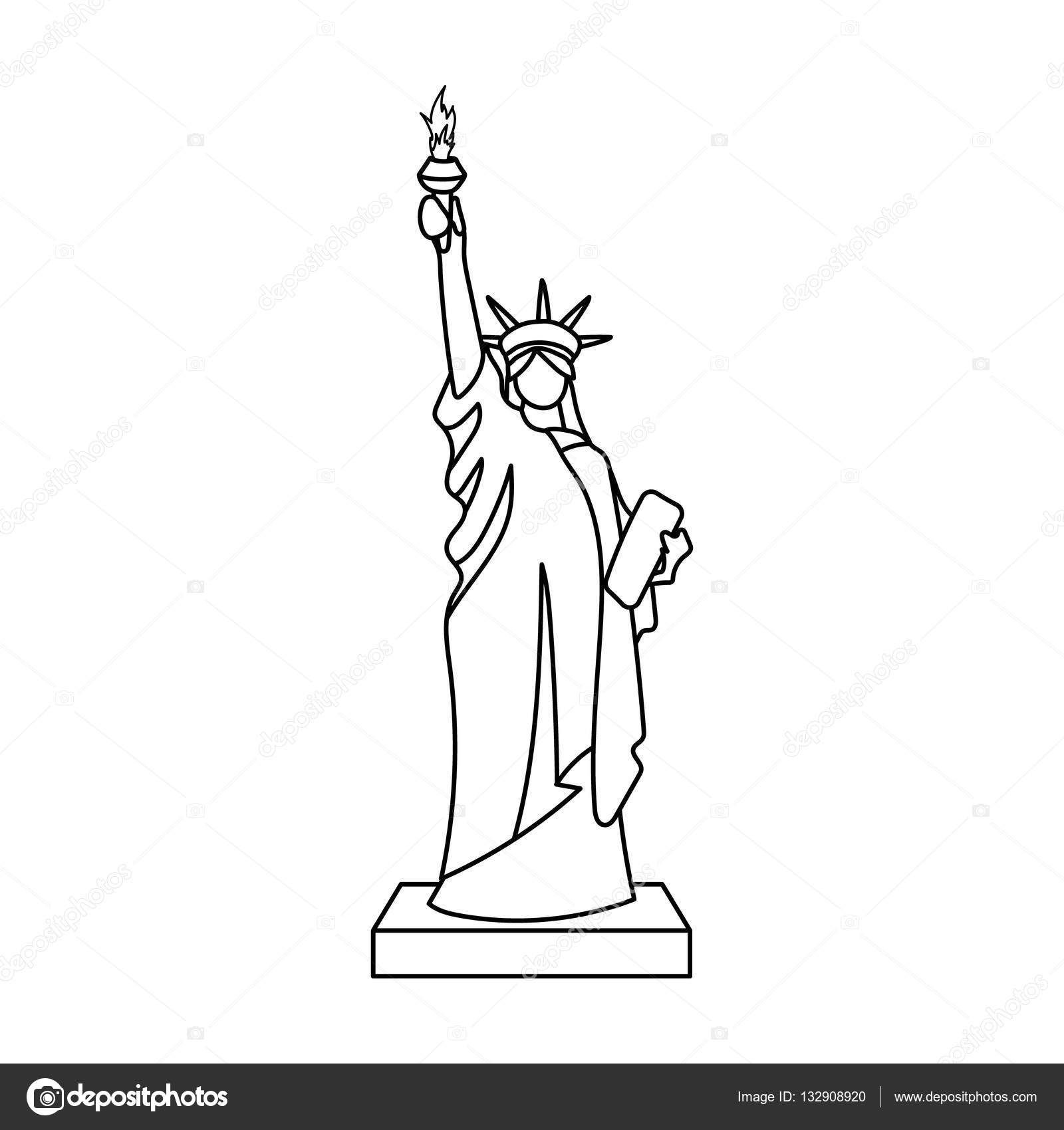 Comment Dessiner La Statue De La Liberte Estátua do ícone da liberdade no estilo de contorno isolado no fundo