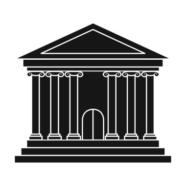 Banka simge siyah stil beyaz arka plan üzerinde izole içinde. Para ve Finans sembol stok vektör çizim.