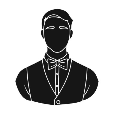 Beyaz arka plan üzerinde izole Siyah tarzında bir papyon simgeyle Restoran garson. Restoran sembol stok vektör çizim.