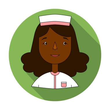 Hemşire simgesini düz stil beyaz arka plan üzerinde izole. İnsanlar farklı meslek sembol stok illüstrasyon vektör.