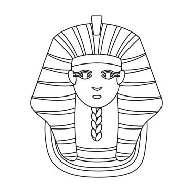 Firavunlar altın maske simgesi beyaz arka plan üzerinde izole anahat tarzı. Antik Mısır sembolü hisse senedi vektör çizim.