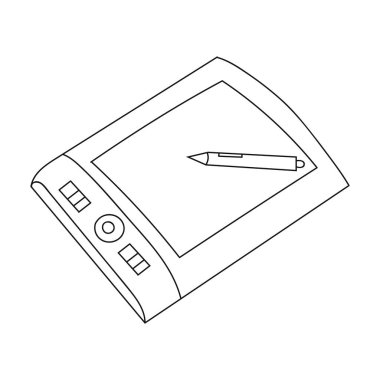 Tablet kalem simgesi olan beyaz arka plan üzerinde izole anahat tarzı çizim. Sanatçı ve sembol stok vektör çizim çizim.