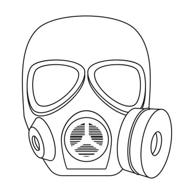 Ordu gaz maskesi simgesi beyaz arka plan üzerinde izole anahat tarzı. Askeri ve ordu sembol stok vektör çizim