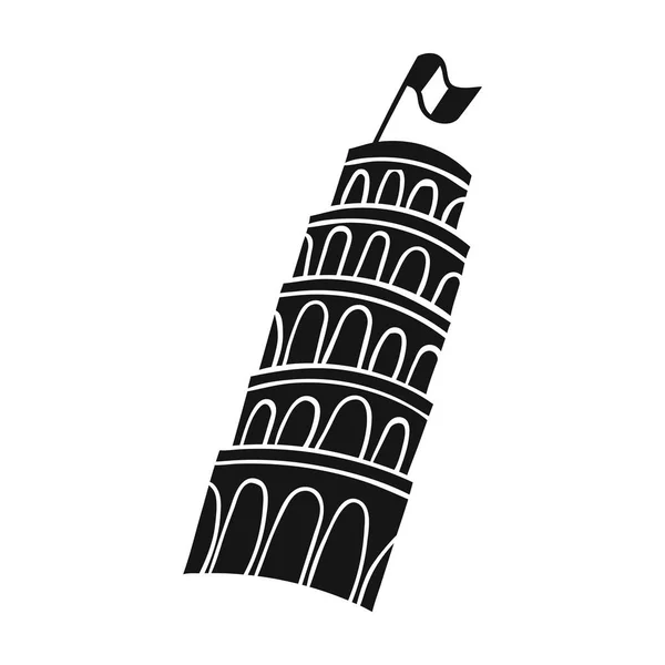 Πύργος της Πίζας στην Ιταλία εικονίδιο σε μαύρο στυλ που απομονώνονται σε λευκό φόντο. Εικονογράφηση διάνυσμα απόθεμα σύμβολο χώρας Ιταλία. — Διανυσματικό Αρχείο