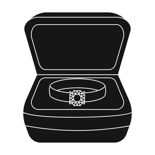 Anneau dans l'icône de la boîte dans le style noir isolé sur fond blanc. Bijoux et accessoires symbole illustration vectorielle de stock . — Image vectorielle