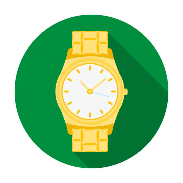 Icono de reloj dorado en estilo plano aislado sobre fondo blanco. Joyería y accesorios símbolo stock vector ilustración . — Vector de stock