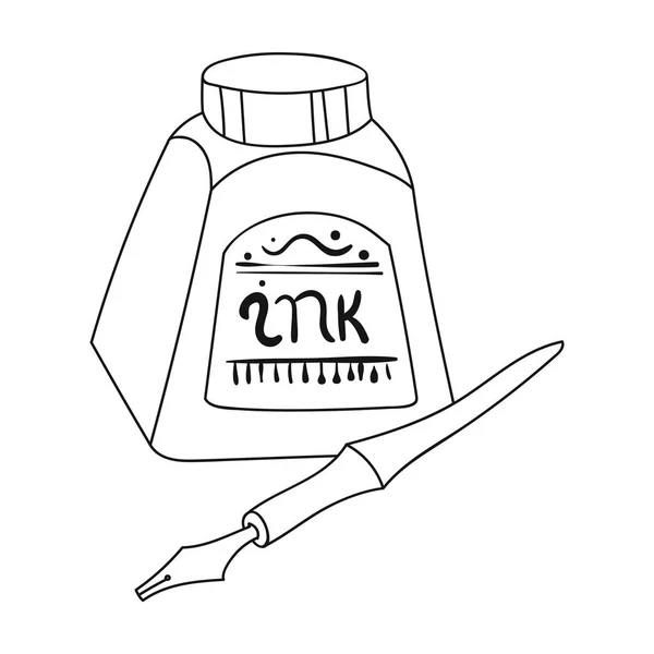 Plongez le stylo avec l'icône d'encrier dans un style de contour isolé sur fond blanc. Illustration vectorielle de l'artiste et du dessin . — Image vectorielle