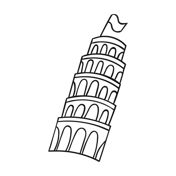 Torre di Pisa icona in stile contorno isolato su sfondo bianco. Italia paese simbolo stock vettore illustrazione . — Vettoriale Stock