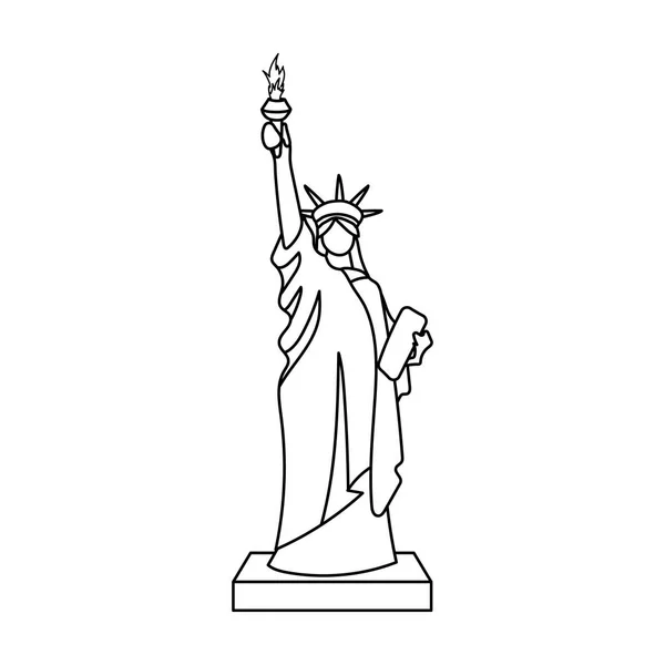 Estatua de la Libertad icono en estilo de contorno aislado sobre fondo blanco. EE.UU. país símbolo stock vector ilustración . — Vector de stock