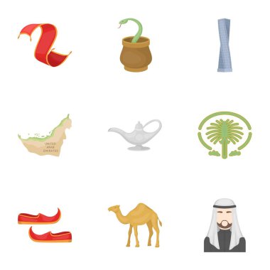 Arap Emirlikleri karikatür tarzı simgeleri ayarlayın. Arap Emirlikleri büyük toplama sembol stok illüstrasyon vektör