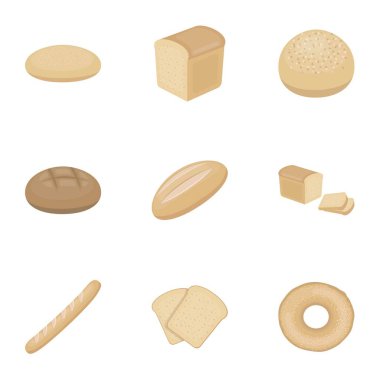Ekmek karikatür tarzı simgeleri ayarlayın. Ekmek vektör simge stok çizim büyük toplama