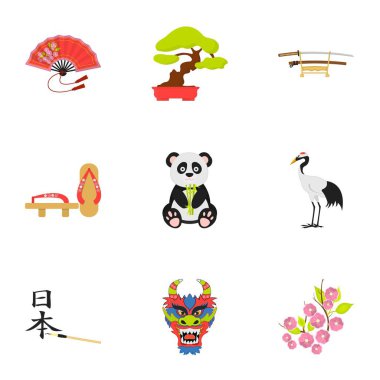 Japonya karikatür tarzı simgeleri ayarlayın. Japonya vektör simge stok çizim büyük toplama