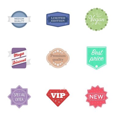 Etiket karikatür tarzı simgeleri ayarlayın. Etiket vektör simge stok çizim büyük toplama